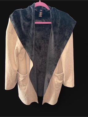 Rain Open-Front Two-Tone Cardigan Coatigan - Cream & Black